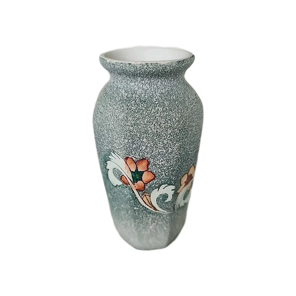 Vintage 1960s Vase Hand-Painted Celadon Green & Floral‎ 4.75